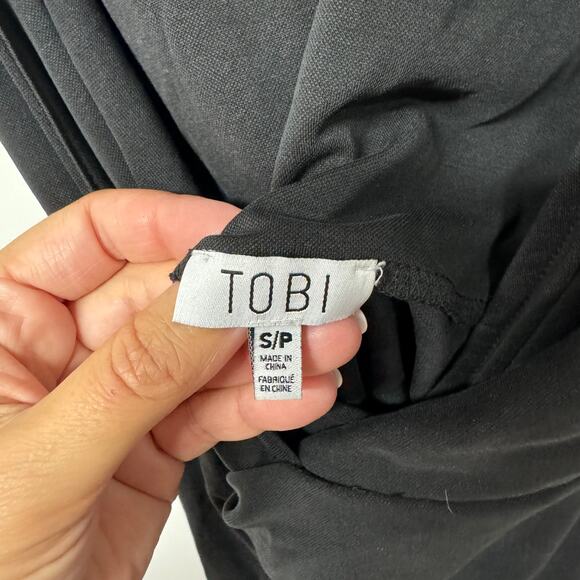 Tobi Black Slinky Mini Dress Sleeveless V Neck Sexy Wrap Knot Size Small - Picture 5 of 12